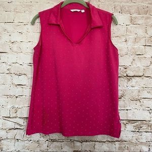 Lady Hagan Sz M Sleeveless Polo Top Magenta Polka Dot